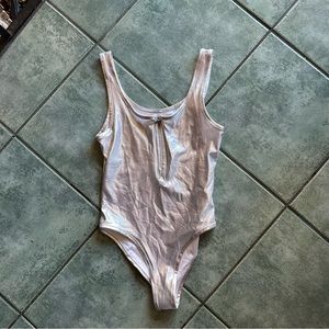 Chemistry Silver Metallic Zipper Bodysuit 
Size small